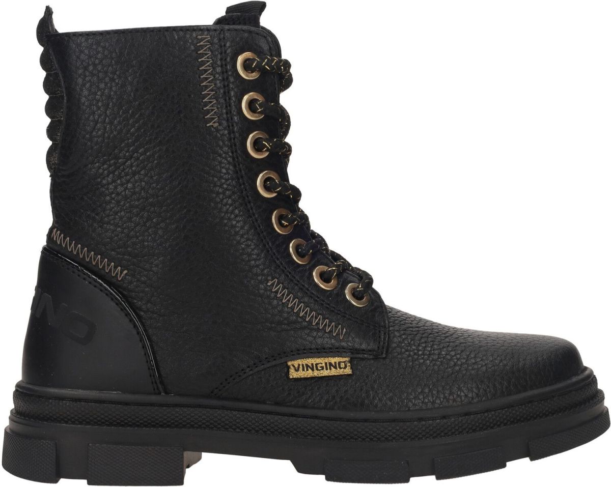 Vingino Jennifer leren veterboots zwart