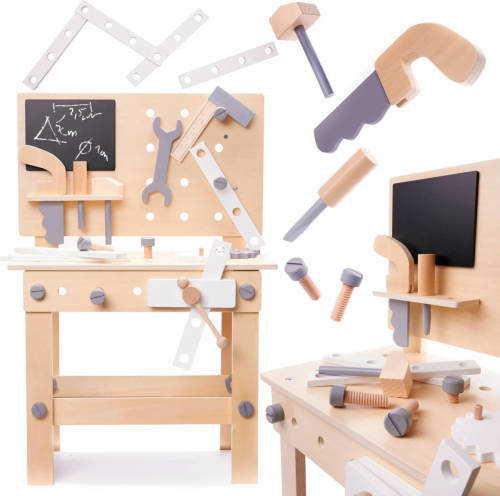 Ikonka Houten Speelgoedgereedschapsset - Werkplaats met gereedschap op tafel - DIY - Set