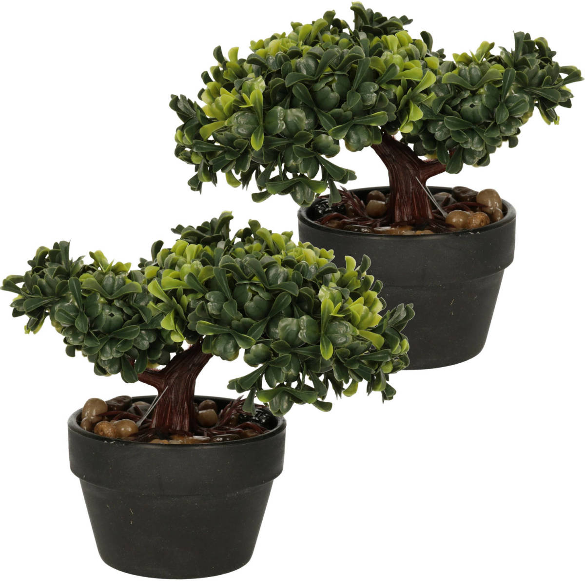 H&S Collection Kunstplant Bonsai boompje in pot - 2x - Japans decoratie - 19 cm - Type Bright - Kunstplanten