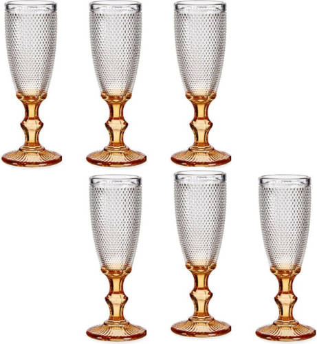 Vivalto Luxe Monaco serie Champagneglazen set 12x stuks op goud voet 180 ml - Champagneglazen