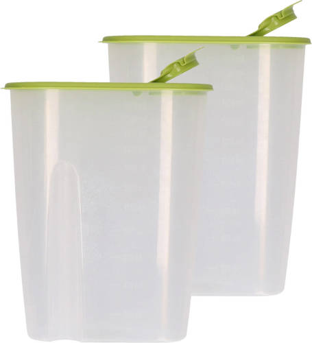 Excellent Houseware Voedselcontainer strooibus - 2x - groen - 2,2 liter - kunststof - 20 x 9,5 x 23,5 cm - Voorraadpot
