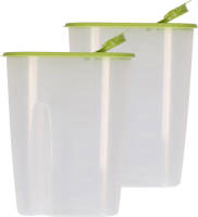 Excellent Houseware Voedselcontainer strooibus - 2x - groen - 2,2 liter - kunststof - 20 x 9,5 x 23,5 cm - Voorraadpot