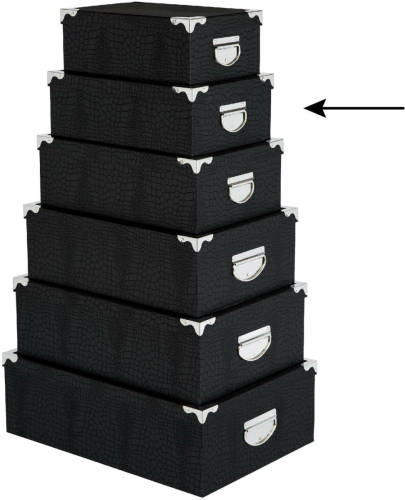 5five Opbergdoos/box - 2x - zwart - L32 x B21,5 x H12 cm - Stevig karton - Crocobox - Opbergbox