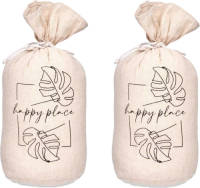 Giftdeco r Deurstopper - 2x - 1 kilo - beige - canvas - Happy place - D13 x H26 - Deurstoppers
