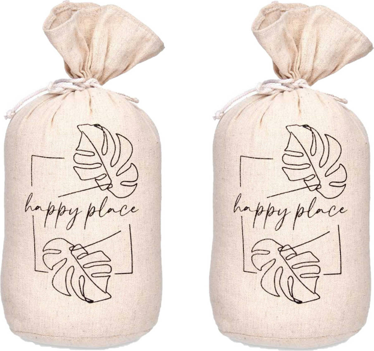 Giftdeco r Deurstopper - 2x - 1 kilo - beige - canvas - Happy place - D13 x H26 - Deurstoppers