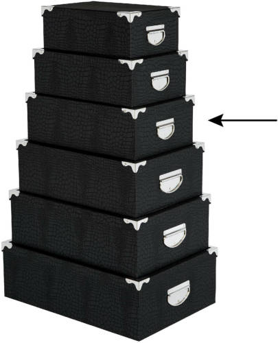 5five Opbergdoos/box - 2x - zwart - L36 x B24.5 x H12.5 cm - Stevig karton - Crocobox - Opbergbox