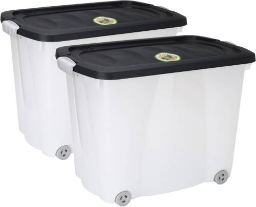 Excellent Houseware Opslagbak/opbergdoos/organizer - 2x stuks - met deksel - kunststof - 60 liter - Opbergbox