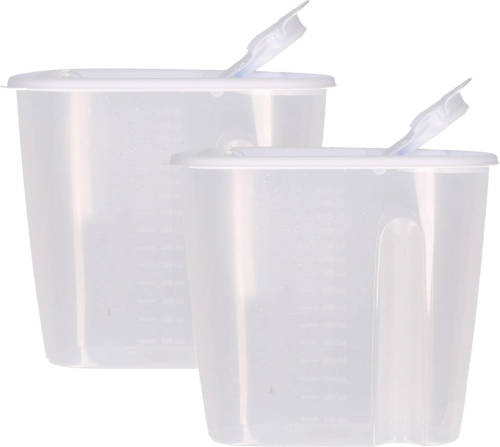 Excellent Houseware Voedselcontainer strooibus - 2x - wit - 1,5 liter - kunststof - 19,5 x 9,5 x 17 cm - Voorraadpot