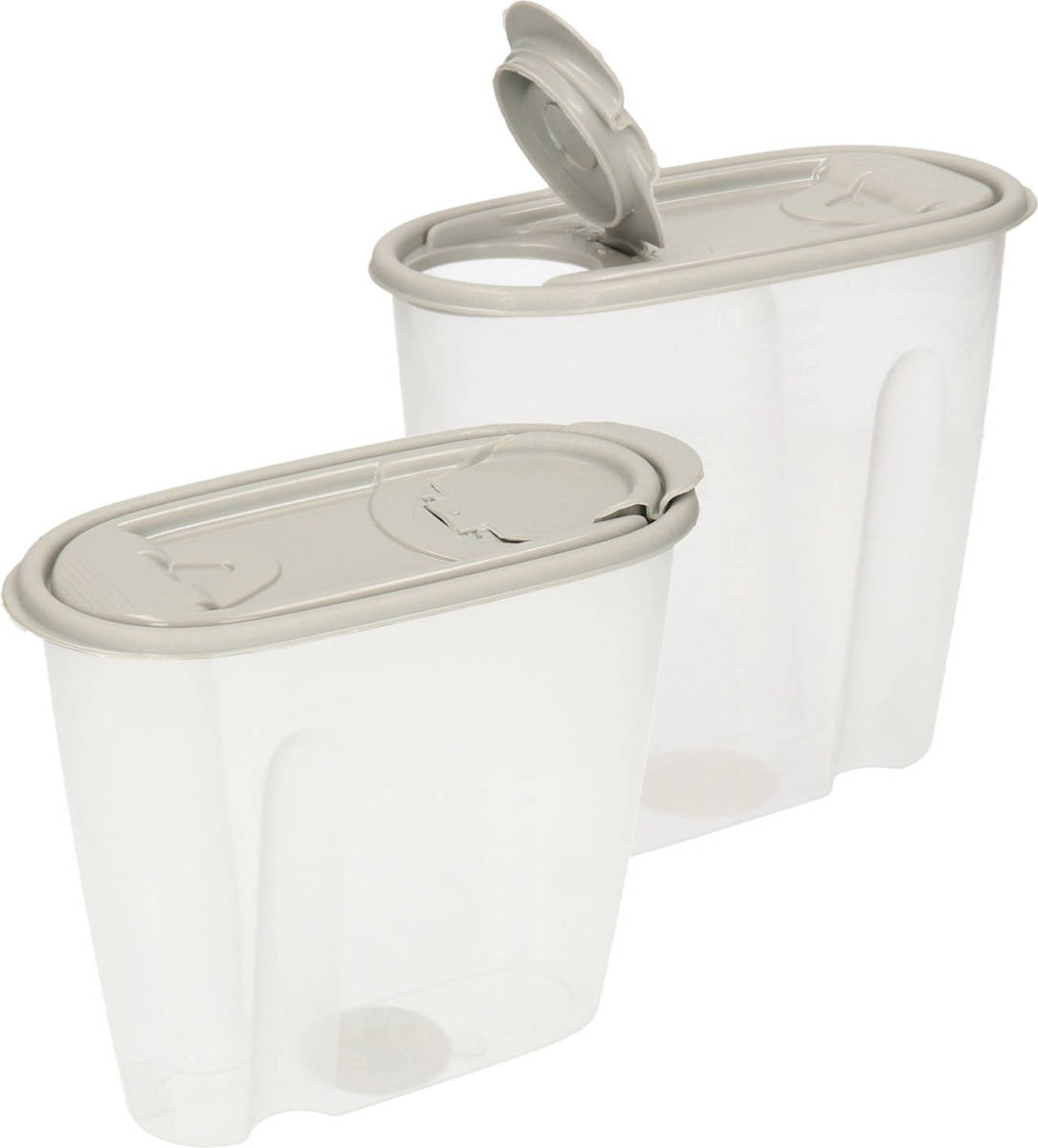 Excellent Houseware Voedselcontainer strooibus - 2x - grijs - 1,5 liter - kunststof - 19,5 x 9,5 x 17 cm - Voorraadpot