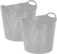Forte Plastics Plasticforte Gevlochten wasmand/opbergmand - 2x - flexibel - zilver - 27 liter - rond - kunststof - Wasmanden