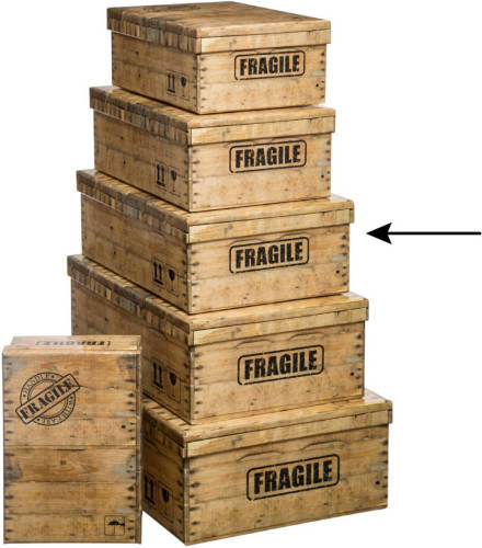 5five Opbergdoos/box - 2x - houtkleur - L40 x B26.5 x H14 cm - Stevig karton - Woodybox - Opbergbox