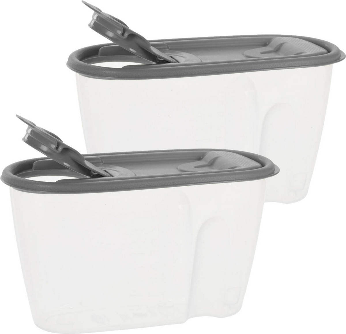 Excellent Houseware Voedselcontainer strooibus - 2x - grijs - 1 liter - kunststof - 20 x 9,5 x 11 cm - Voorraadpot