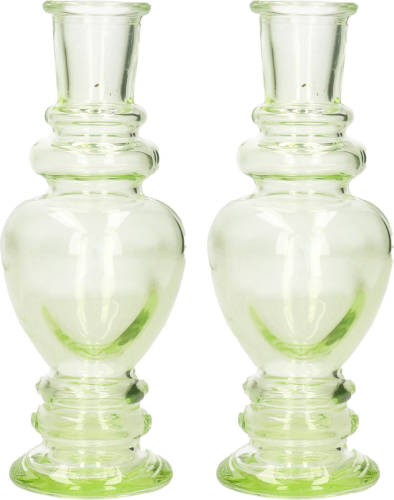 Ideas 4 Seasons Kaarsen kandelaar Venice - 2x - gekleurd glas - helder lichtgroen - D5,7 x H15 cm - kaars kandelaars