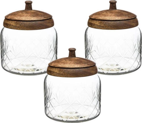 Secret de Gourmet 3x stuks snoeppotten/voorraadpotten 1,2L glas met houten deksel - Voorraadpot