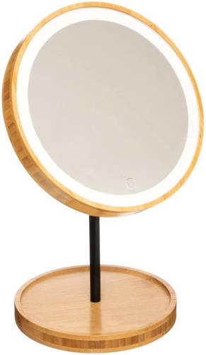 5five Make-up spiegel met LED verlichting bamboe 19 x 31 cm - Make-up spiegeltjes