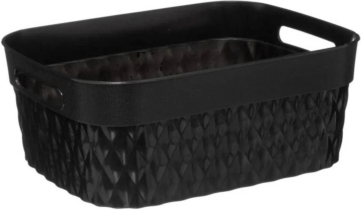 5five Opbergmand/box van kunststof - zwart - 21 x 27 x 11 cm - 5 liter - Opbergmanden