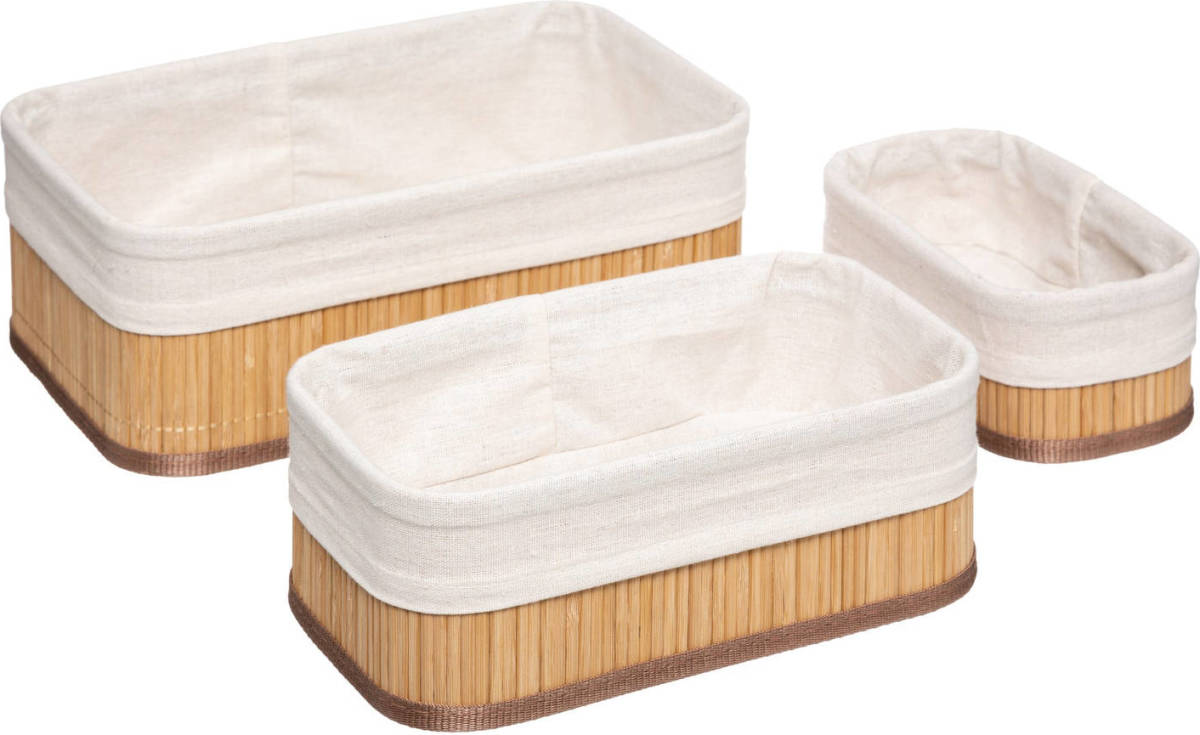 CASA DI ELTURO Set van 3 stuks Opbergmanden Bamboe Wit - L: 30x20x12cm, M: 25x15x10cm, S: 20x10x8cm