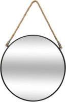 Atmosphera Spiegel/wandspiegel rond D55 cm metaal zwart met touw - Spiegels