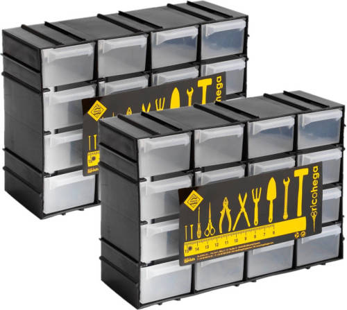 Hega Hogar 2x stuks ophangbare huishoud organizers/sorteerdoosjes 16-lades 22 x 8 x 15 cm - Opbergbox