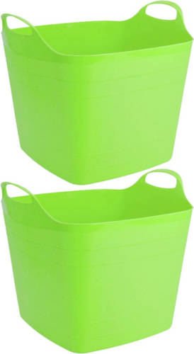 Bathroom Solutions 2x stuks flexibele kuip opbergmanden vierkant groen 40 liter 42 x 42 cm - Opbergmanden