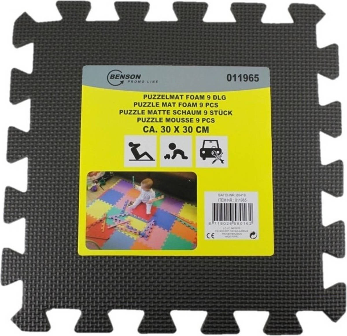 Benson Puzzeltegels speelmat 9 stuks zwart - Speelkleden