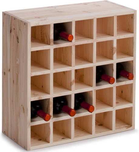 Zeller Houten wijnflessen rek/wijnrek vierkant voor 25 flessen 52 x 25 x 52 cm - Wijnrekken