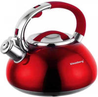 Klausberg 7076 fluitketel - Rood - 3L - rvs - alle warmtebronnen