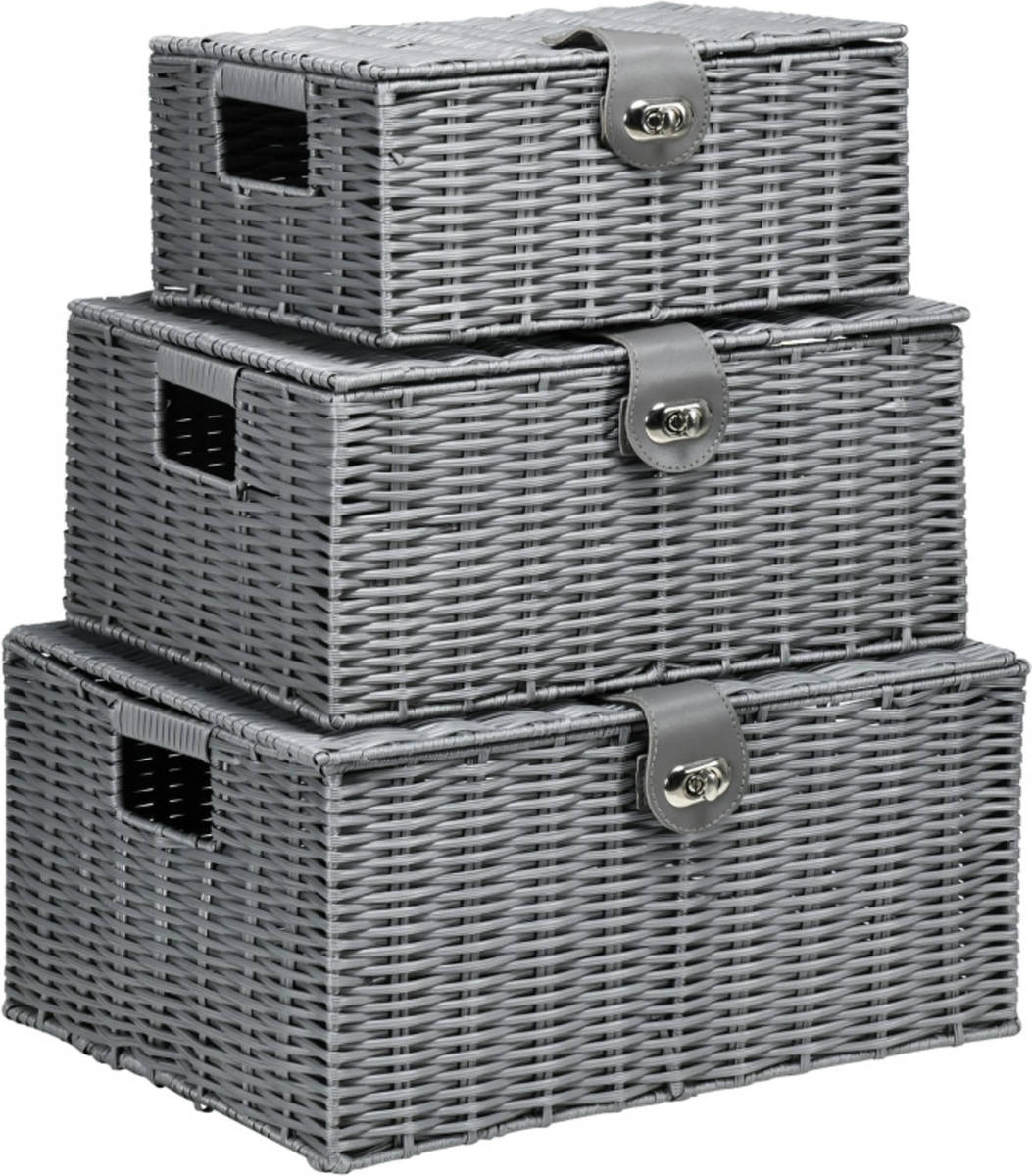 Zenzee Opbergmand met deksel - Opbergbox - Opbergmanden - Mandjes opbergen - Grijs - 35,5 cm x 28,5 cm x 18 cm