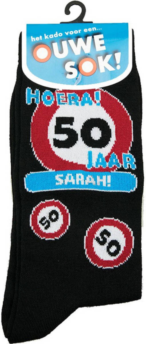 Paperdream Verkeersbordsokken Sarah 50 jaar cadeausokken / feestsokken verjaardag - Fopartikelen