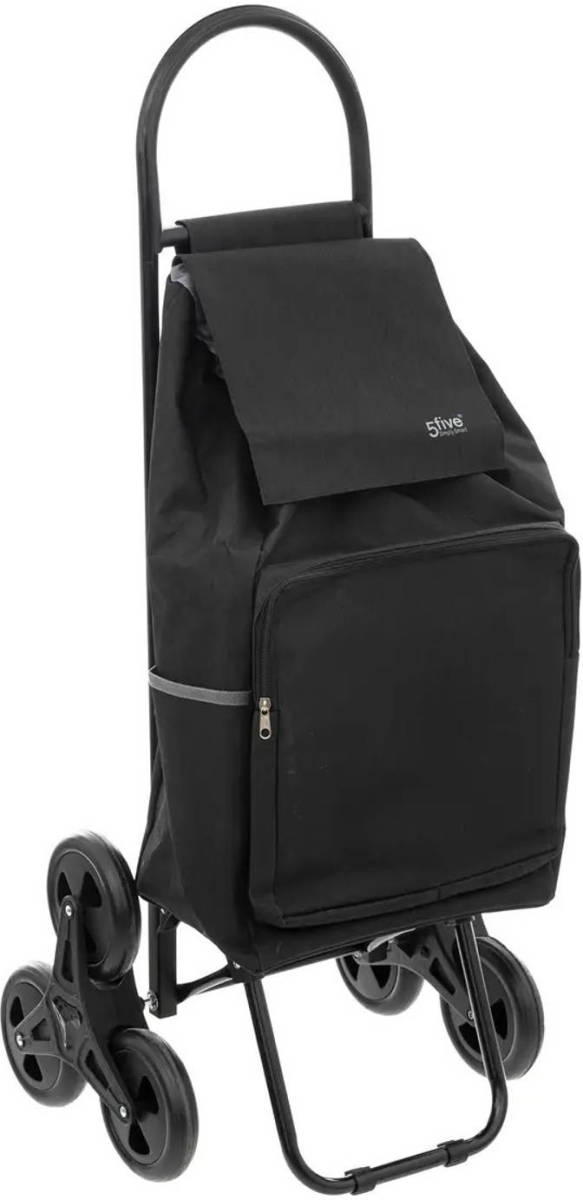 5five Boodschappen trolley tas met trapwielen - inhoud 40 liter - zwart - 43 x 36 x 99 cm - Boodschappentrolleys