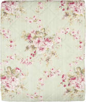 Clayre & Eef Bedsprei 1-persoons Groen Roze Polyester Katoen Rechthoek Bloemen Sprei Groen Sprei
