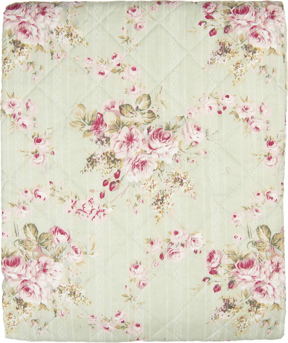 Clayre & Eef Bedsprei 1-persoons Groen Roze Polyester Katoen Rechthoek Bloemen Sprei Groen Sprei