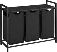 O'Daddy Wasmand 3 vakken - uitschuifbare wassorteerder met plank - 92.5 x 33 x 71 cm - metaal - dark grey