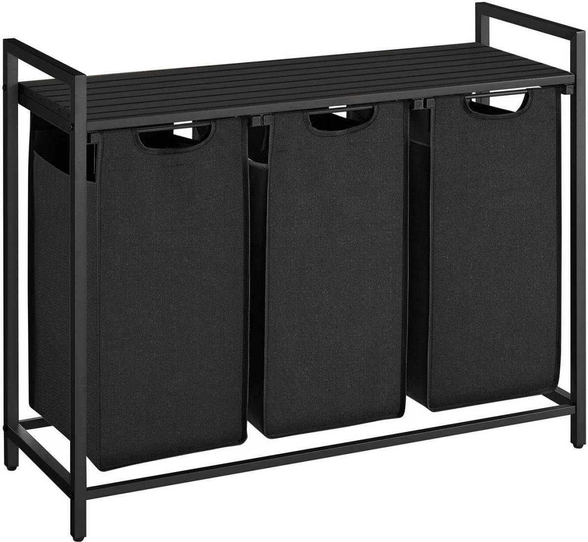 O'Daddy Wasmand 3 vakken - uitschuifbare wassorteerder met plank - 92.5 x 33 x 71 cm - metaal - dark grey
