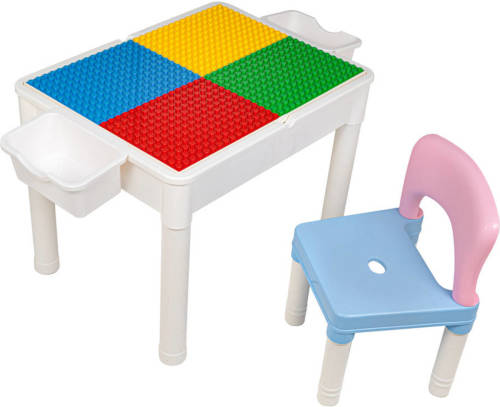 Decopatent ® - Kindertafel met 1 Stoeltje - Speeltafel met bouwplaat en