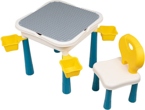 Decopatent ® - Kindertafel met Stoeltje - Speeltafel met bouwplaat en