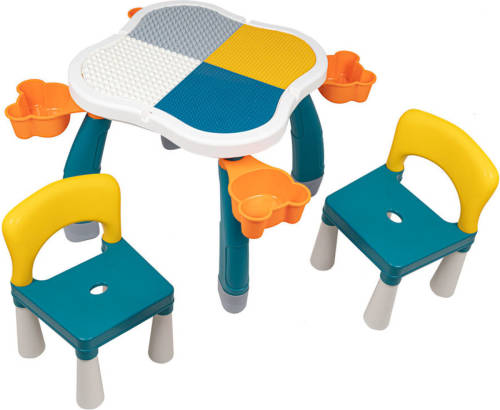 Decopatent ® - Kindertafel met 2 Stoeltjes - Speeltafel met bouwplaat