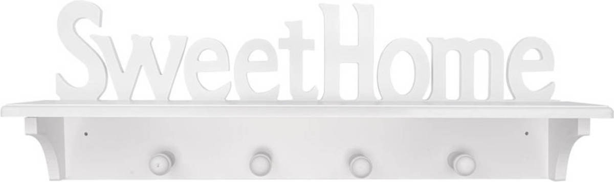 Decopatent ® Wandkapstok hout - Sweet Home - 4 ophang haken en Legplank