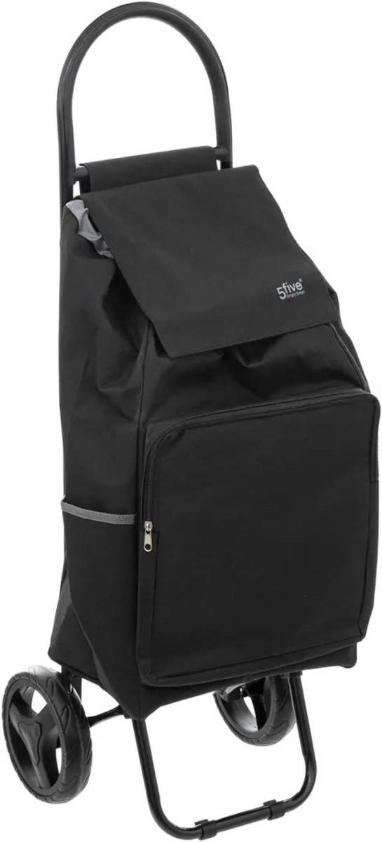 5five Boodschappen trolley tas met wielen - inhoud 36 liter - zwart - 34 x 30 x 95 cm - Boodschappentrolleys