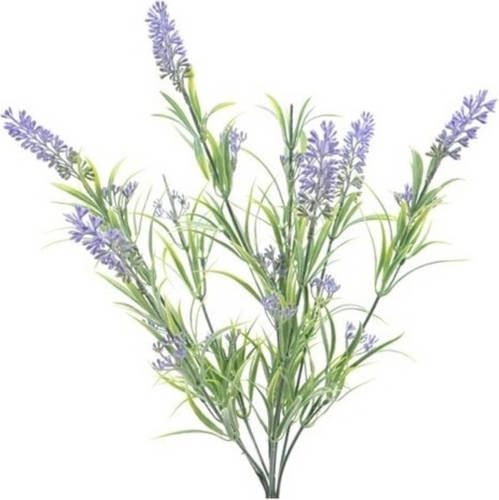Decoris Groene/lilapaarse Lavandula lavendel kunstplanten 44 cm bundel/bosje - Kunstplanten