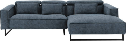 Goossens Bank Rovato blauw, stof, met chaise longue rechts