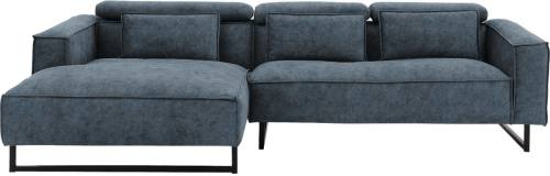 Goossens Bank Rovato blauw, stof, met chaise longue links