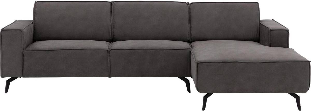 Goossens Hoekbank Hercules donkergrijs, microvezel, 3-zits, modern design met chaise longue rechts