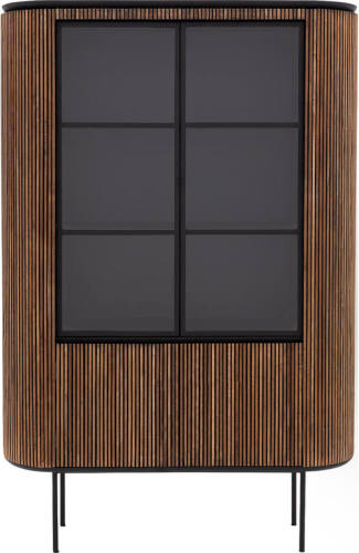 Goossens Vitrinekast Adel, 2 glasdeuren 2 dichte deuren, bruin teak, 139 x 210 x 40 cm, stijlvol landelijk