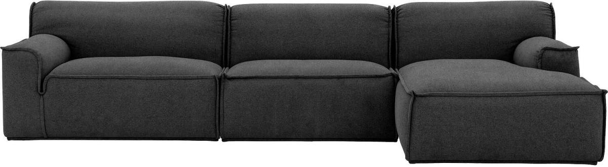 Goossens Excellent Elementenbank Sens antraciet, stof, 1,5-zits, urban industrieel met chaise longue rechts
