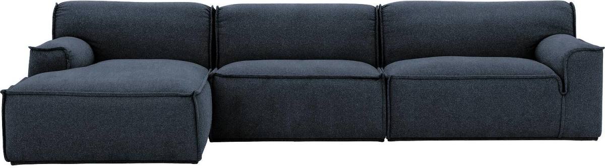 Goossens Excellent Elementenbank Sens zwart, stof, 1,5-zits, urban industrieel met chaise longue links