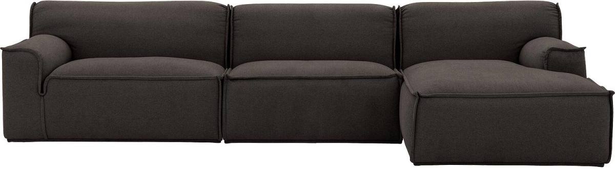 Goossens Excellent Elementenbank Sens donkerbruin, stof, 1,5-zits, urban industrieel met chaise longue rechts