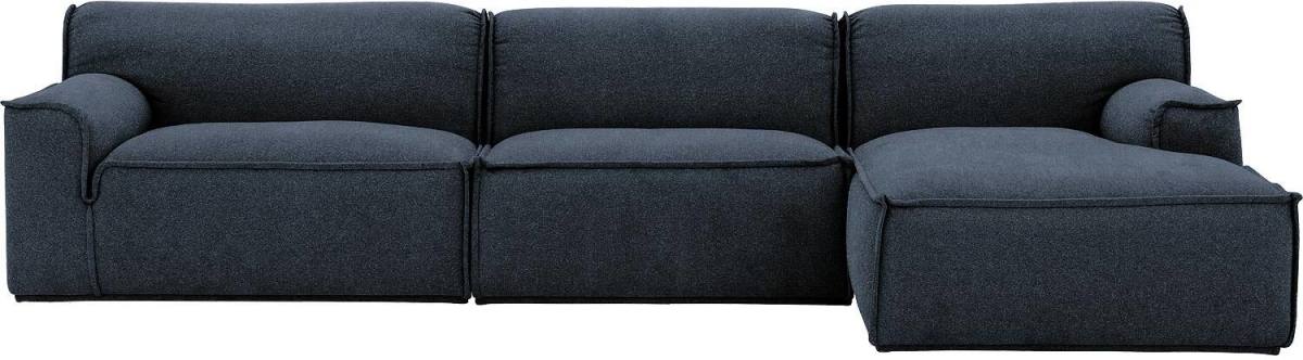 Goossens Excellent Elementenbank Sens zwart, stof, 1,5-zits, urban industrieel met chaise longue rechts