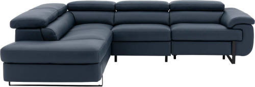 Goossens Excellent Relaxbank Lorenzo Met Verstelbare Hoofdsteunen blauw, leer, 2,5-zits, modern design met ligelement links