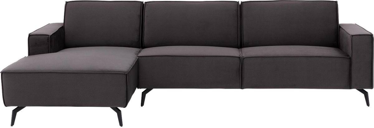 Goossens Hoekbank Hercules antraciet, stof, 3-zits, modern design met chaise longue links